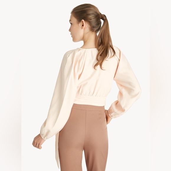 Pomelo Cropped Belted Wrap Blouse - Light Pink XS - Picture 4 of 10